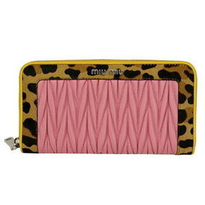 Miu Miu Wallet lamb pigtails Matelasse pink leopard